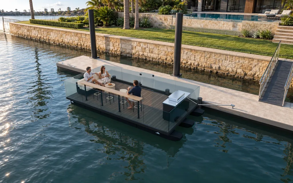 Morning coffee on the Terrace sofa and drinks ledge, seen from above